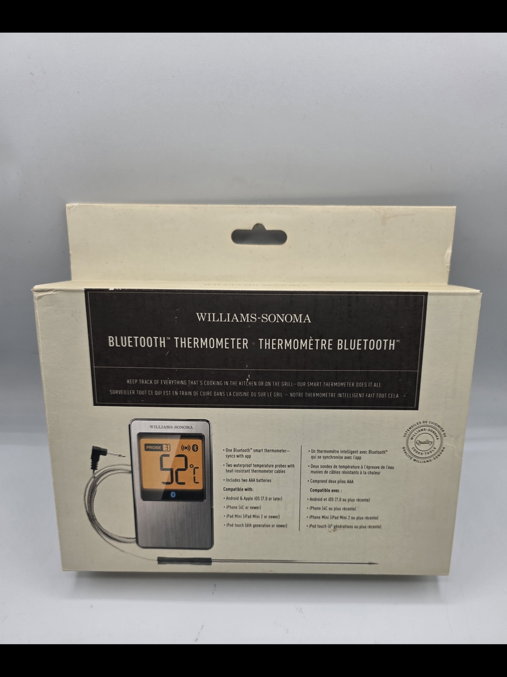 Williams-Sonoma Bluetooth Thermometer - Silver & Orange Display